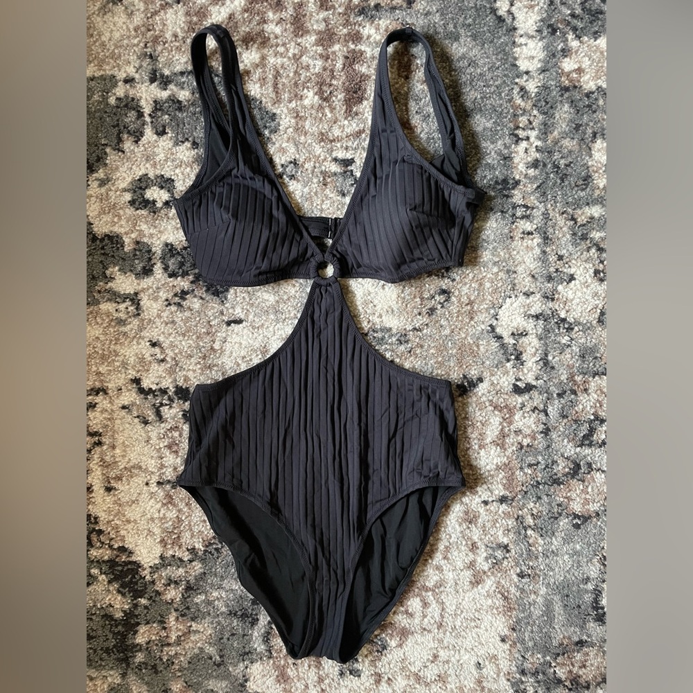 Aerie Black Ribbed Monokini Swimsuit